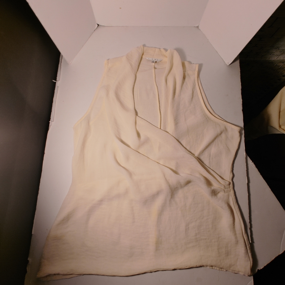 Beige Ladies Long Top Cabi Size L Sleevless Open Front